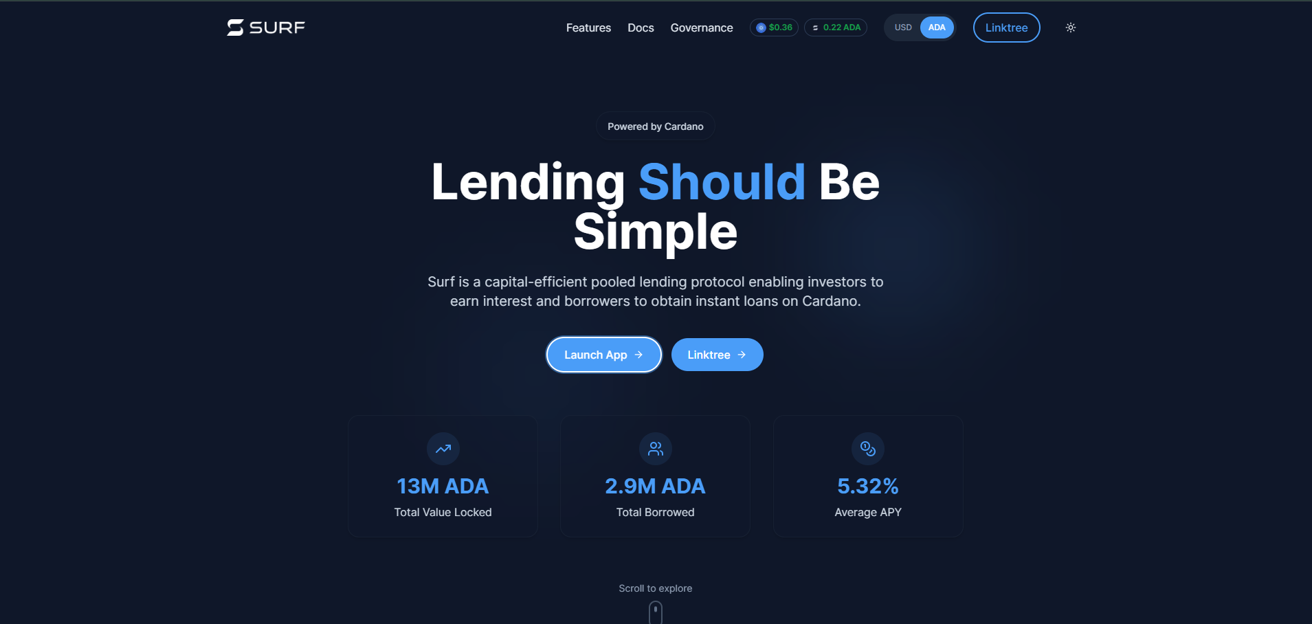 Surf Cardano — Cardano Lending Protocol
